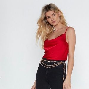 NEW NASTY GAL Cowl Hearted Satin Red Top Size 4